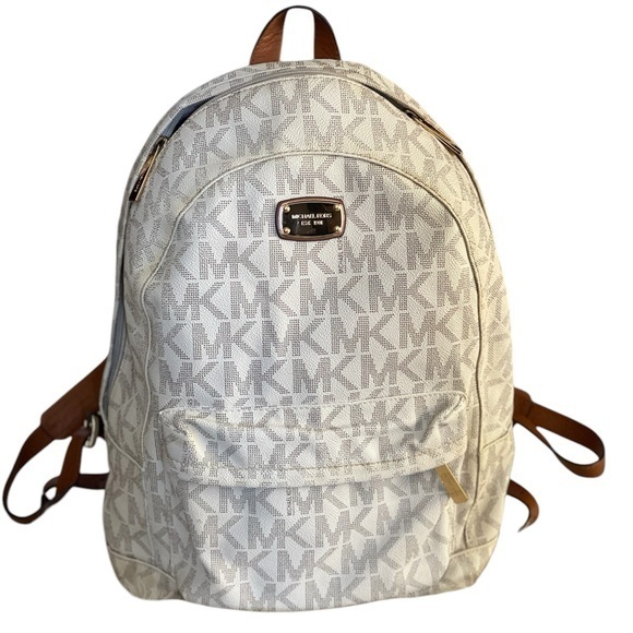 Michael Kors Handbags - Michael Kors Beige Monogram jet set‎ signature backpack vanilla large leather